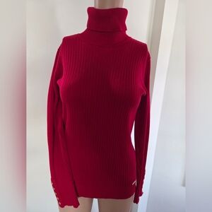Calvin Klein Womens Ribbed Red  Turtle-Neck Sweater Size Small